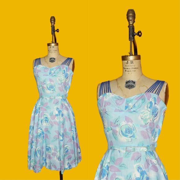 1940s-1950s MARC-EL Fashions of Miami Floral Dress W/Matching Belt. XS-S. As Is - Picture 1 of 10